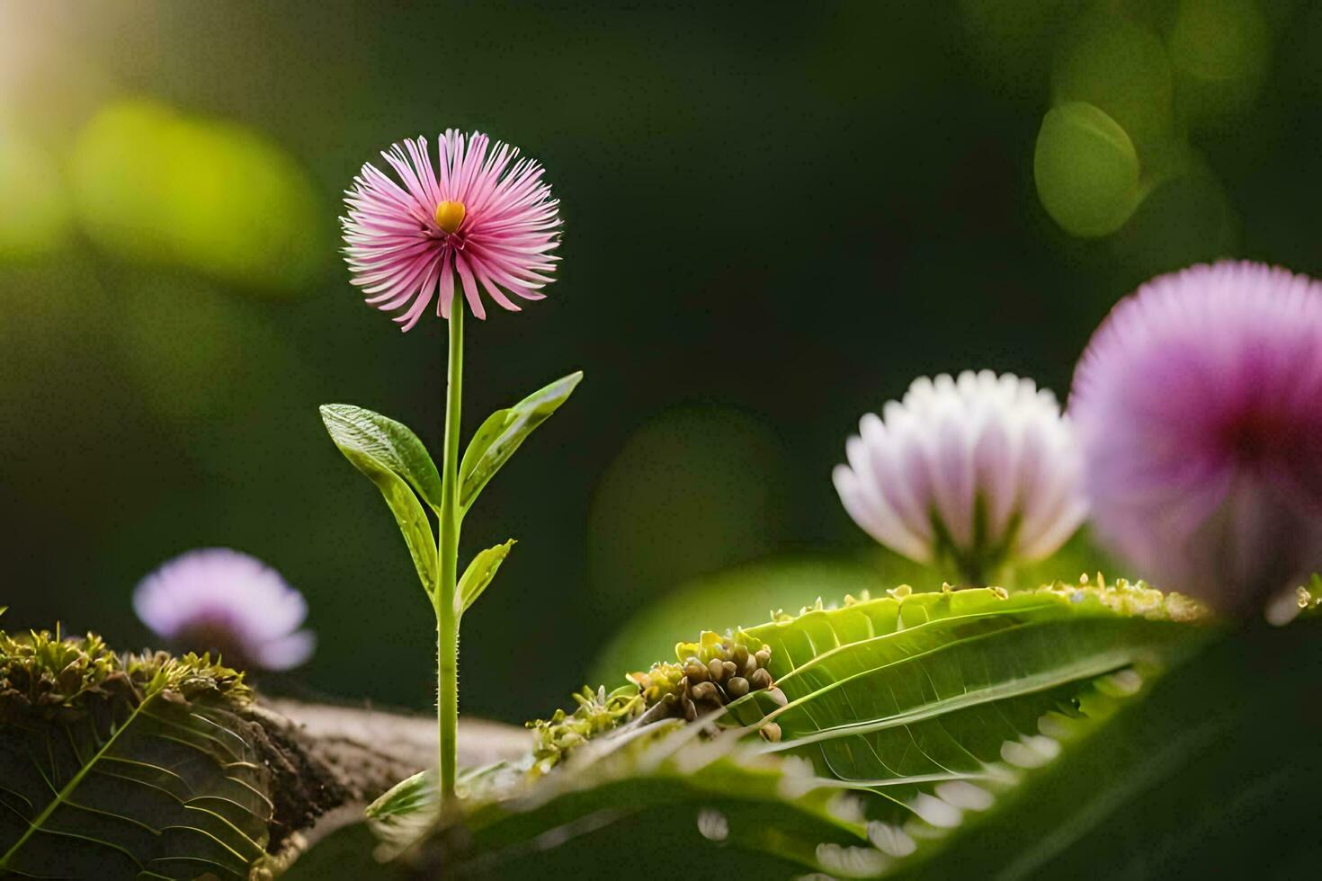 a pink flower is growing out of a leaf. AI-Generated photo