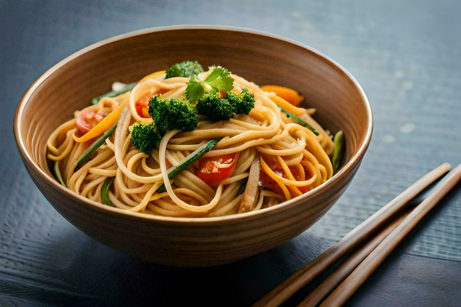 chopsticks in a bowl of noodles. AI-Generated photo