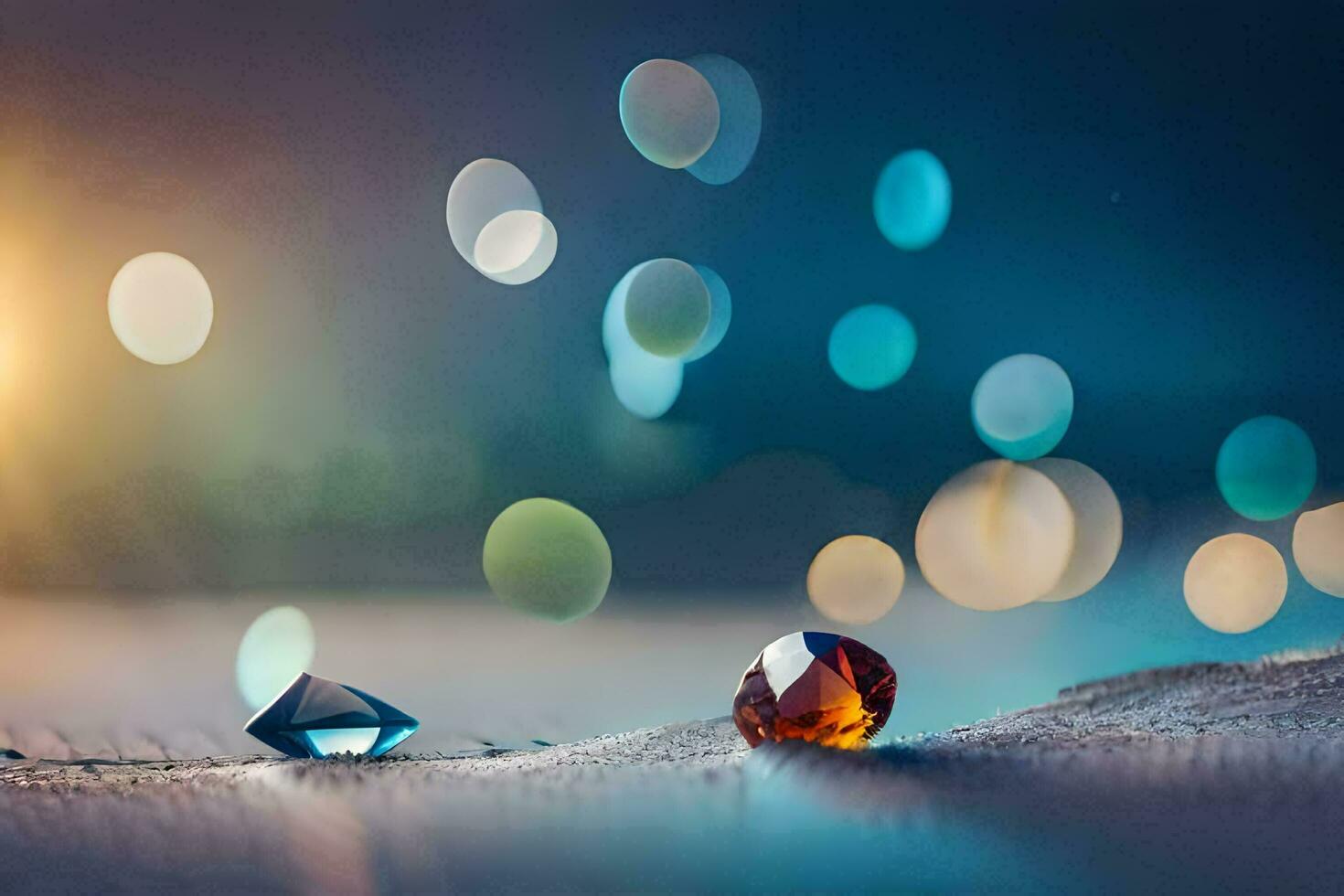 two diamonds on the beach with bokeh lights. AI-Generated photo