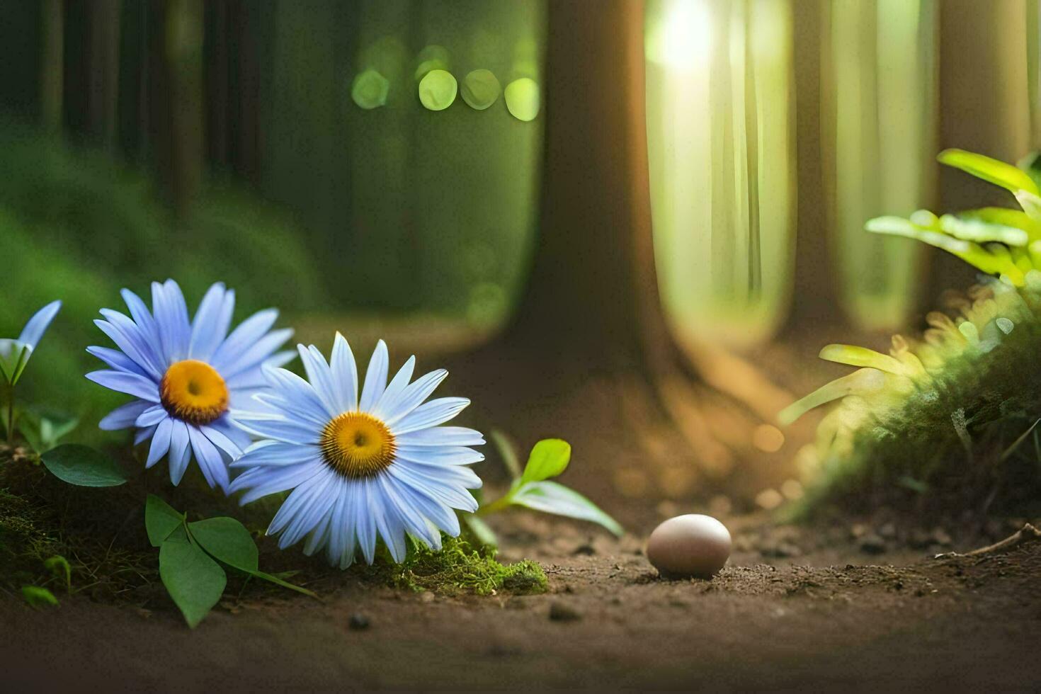 photo wallpaper forest, the sun, the flowers, the eggs, the flowers, the eggs,. AI-Generated
