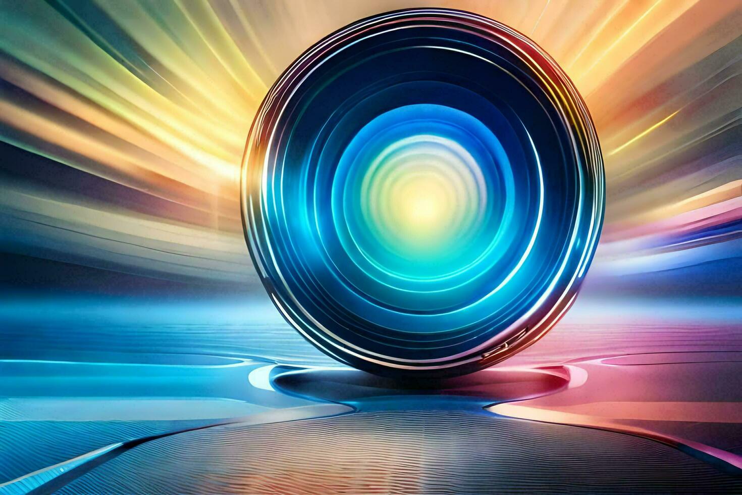 a colorful circular object with a bright light. AI-Generated photo