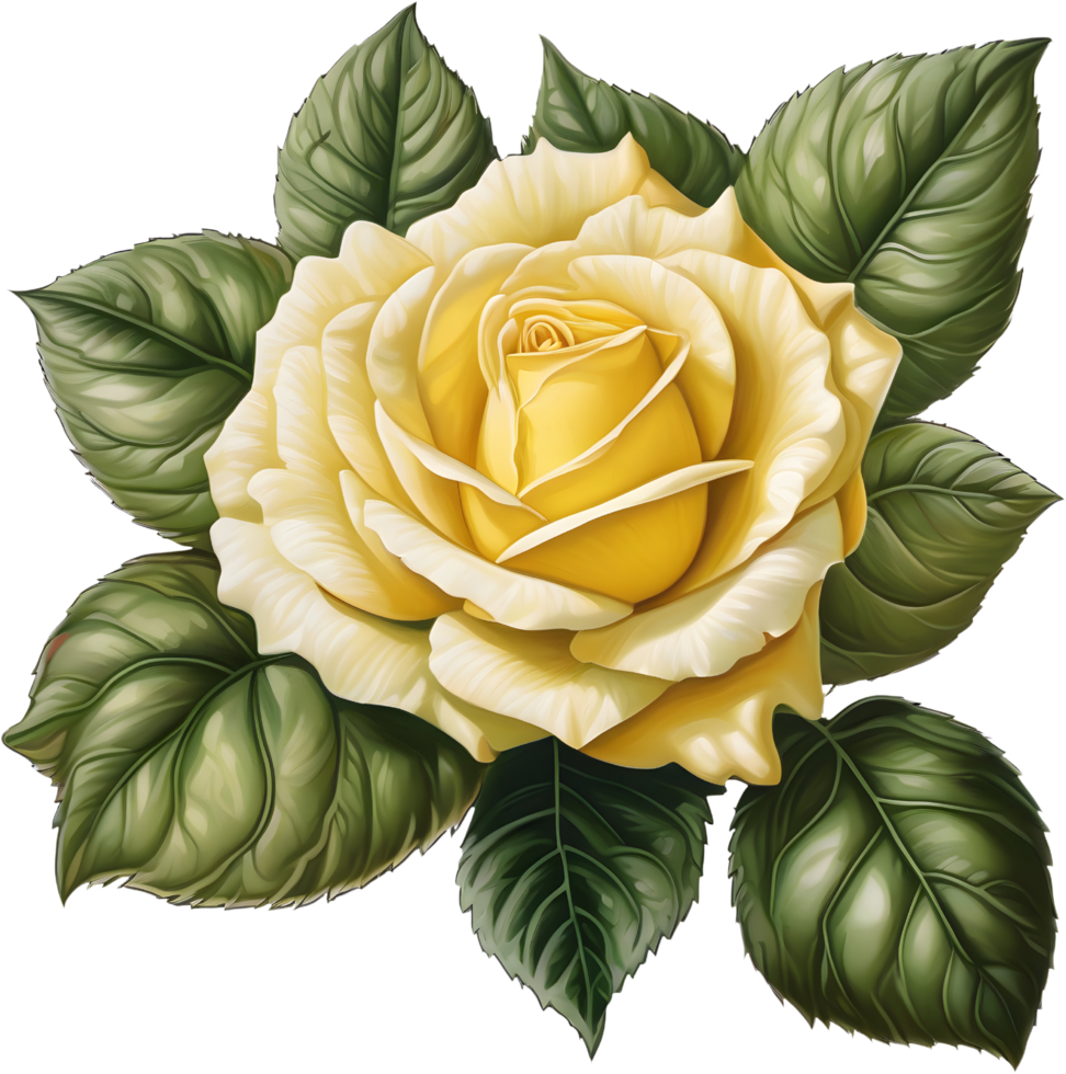 A painting of rose flowers and leaves. AI-Generated. png