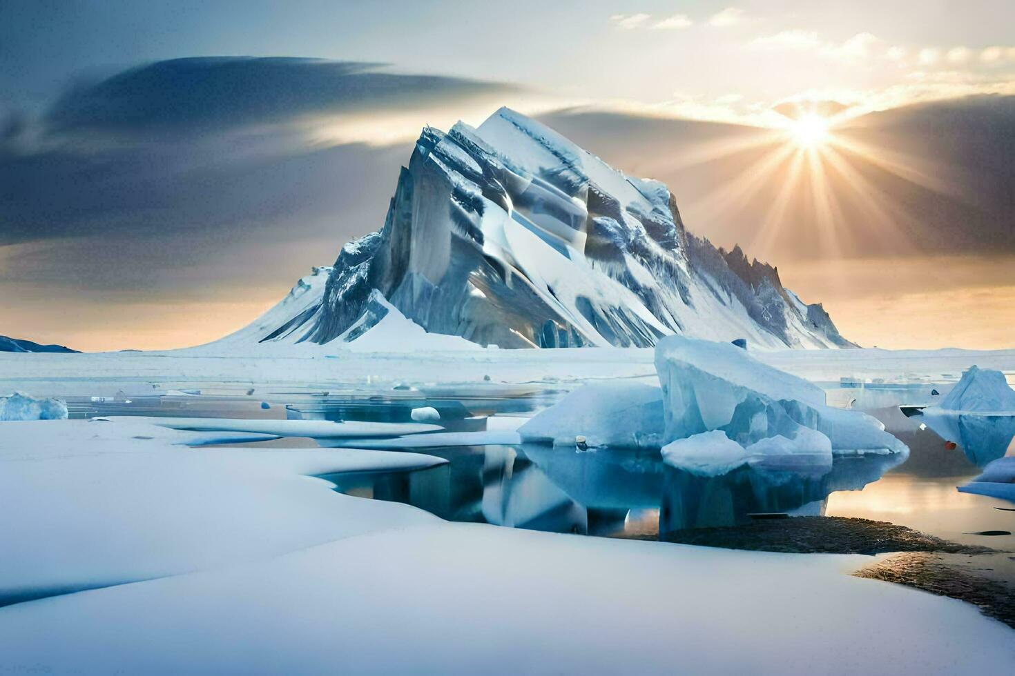 photo wallpaper the sky, mountains, iceberg, the sun, the mountains, the sky, the. AI-Generated