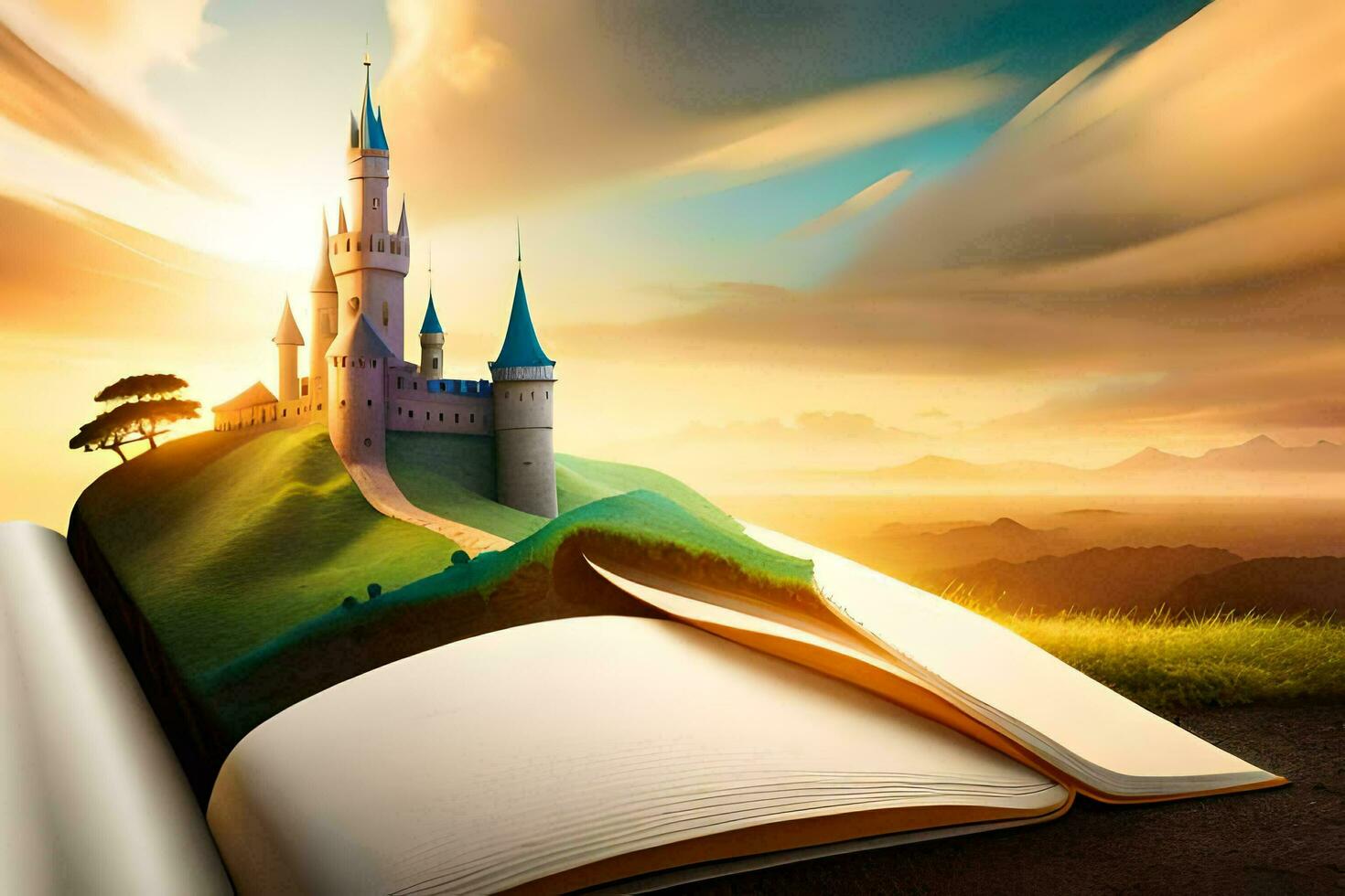 the castle is on the top of the book. AI-Generated photo