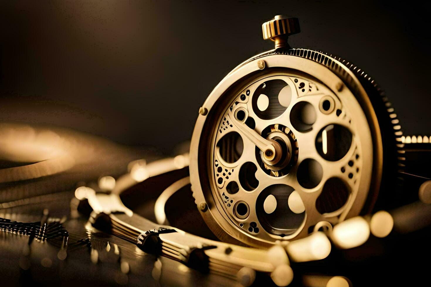 a close up of a gold watch. AI-Generated photo