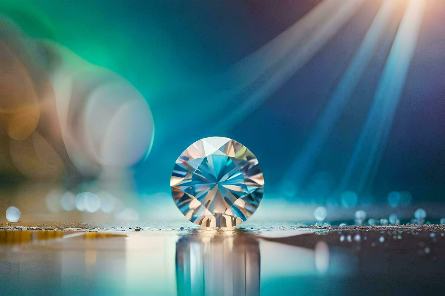 a diamond on a table with blurred lights. AI-Generated photo