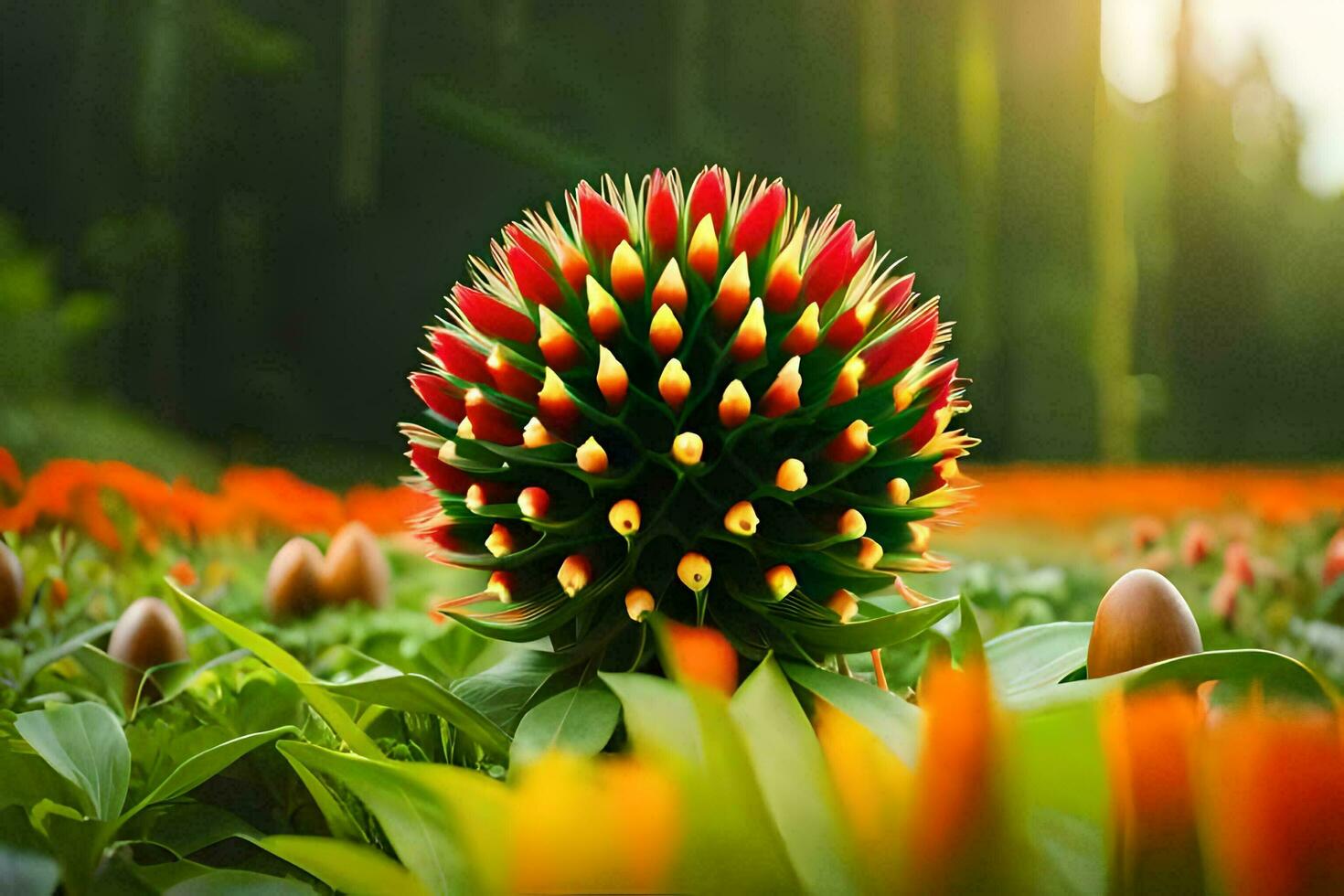 a flower with many red and yellow flowers. AI-Generated photo