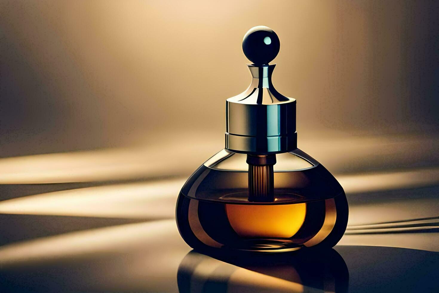 a bottle of perfume sitting on a table. AI-Generated photo