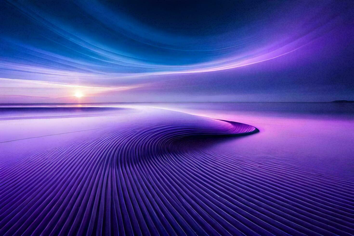 purple and blue waves on the beach. AI-Generated photo