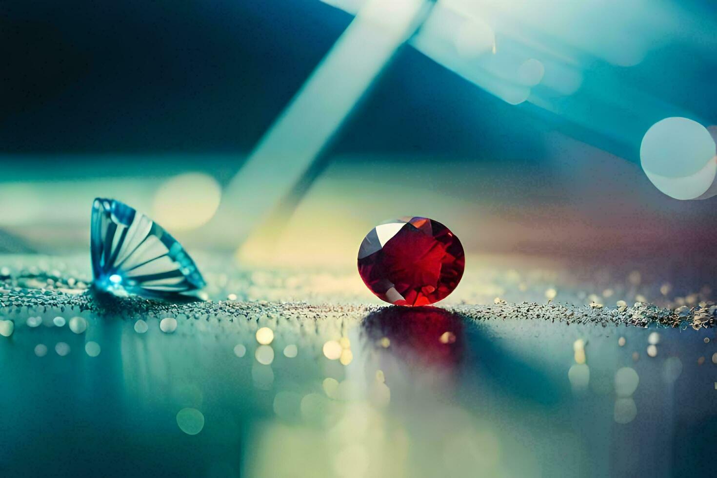 a diamond and a red gemstone. AI-Generated photo