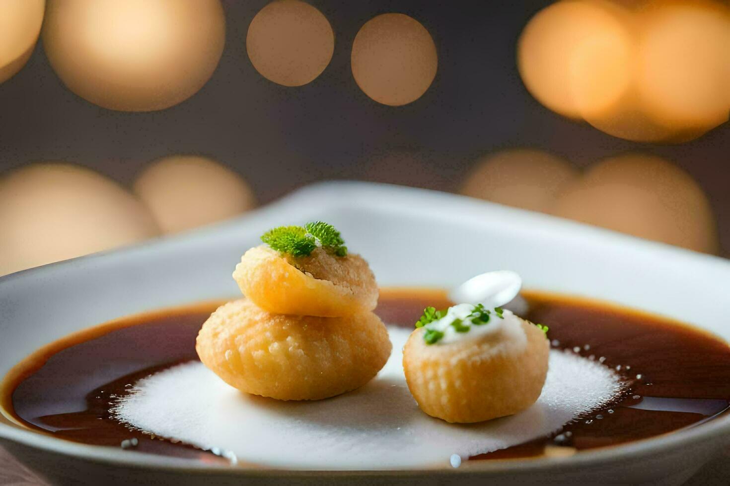a plate with two dumplings on it. AI-Generated photo