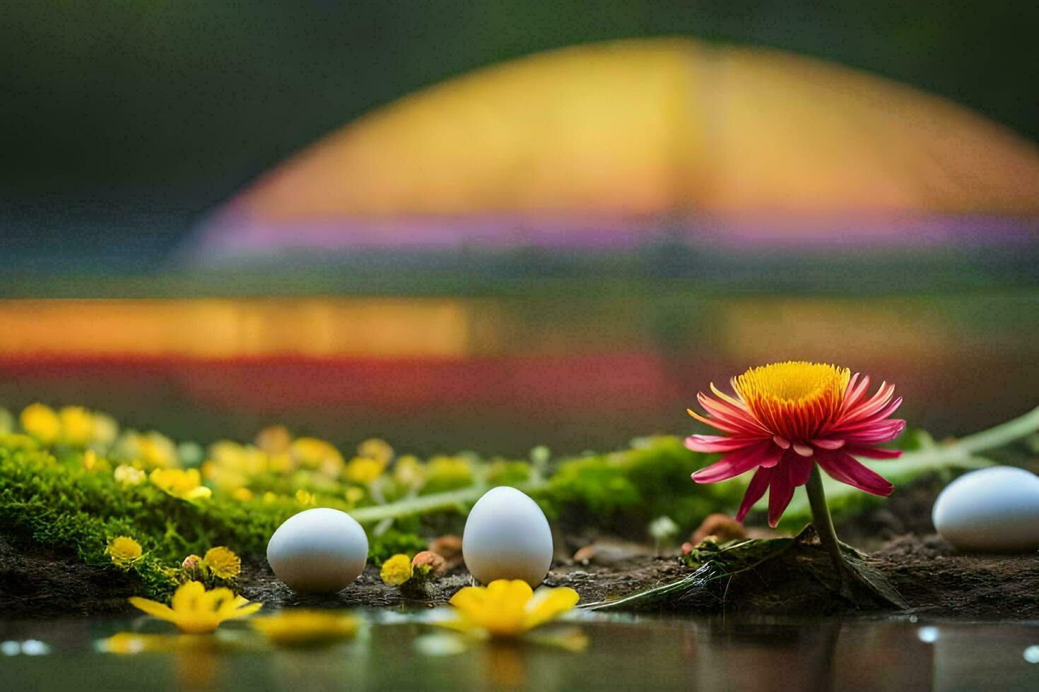 photo wallpaper the sky, flowers, water, eggs, the flower, the flower, the flower. AI-Generated