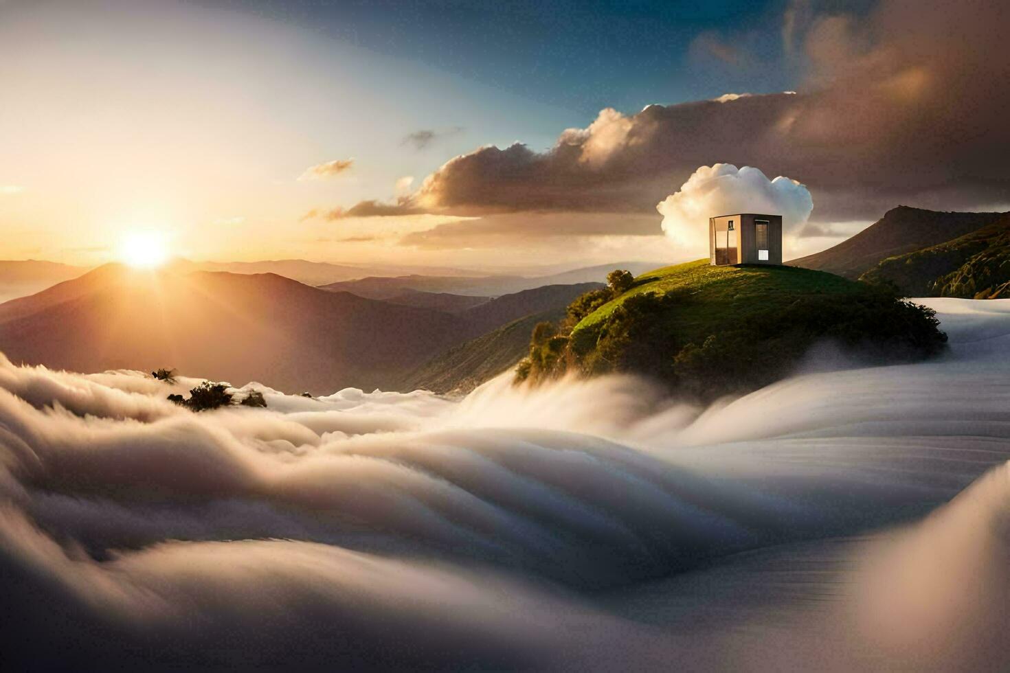 the house of the future, person, person, person, clouds, the sky, the clouds. AI-Generated photo