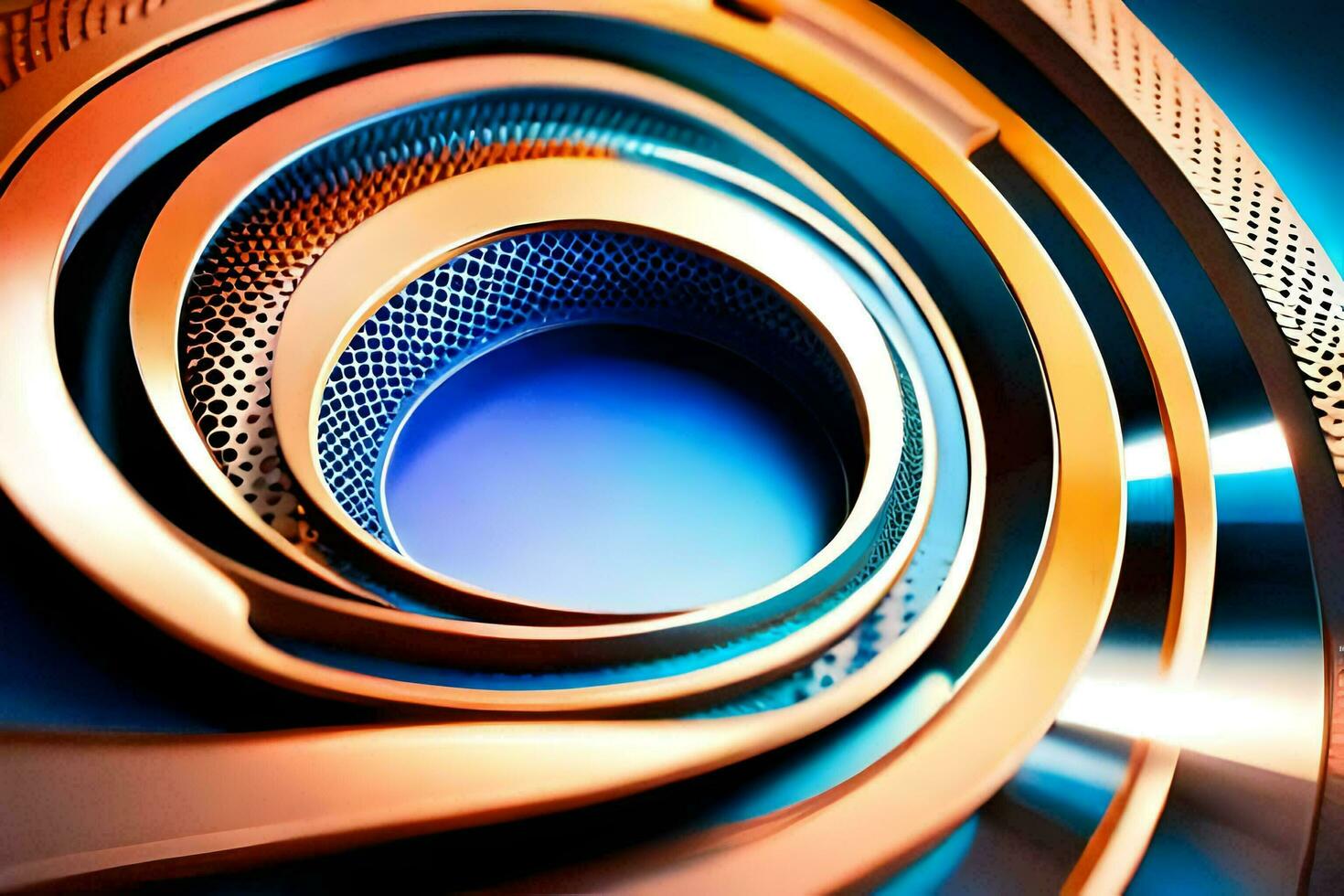 a blue and orange abstract background with a spiral. AI-Generated photo