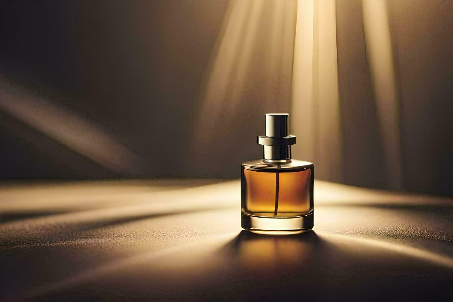 a bottle of perfume sitting on a table. AI-Generated photo