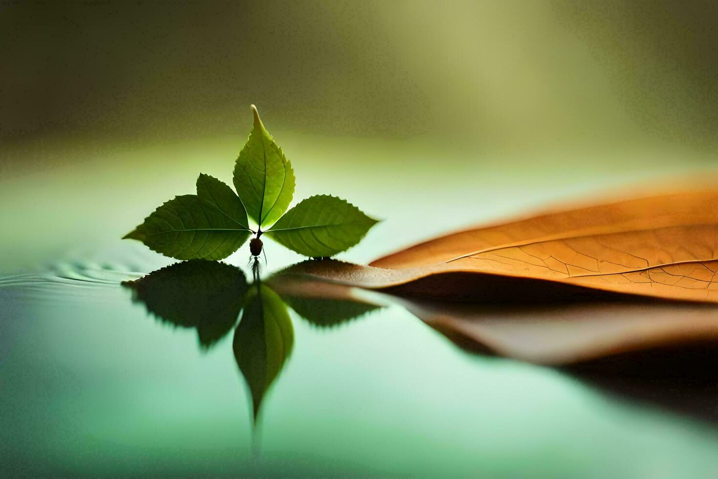 a single leaf is reflected in the water. AI-Generated photo