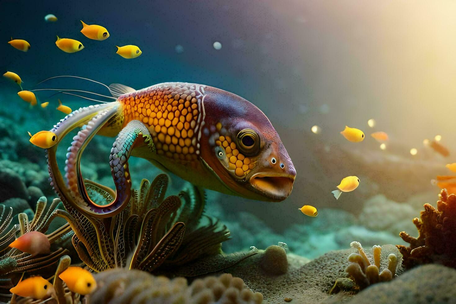 photo wallpaper fish, coral, the ocean, the sun, the sea, the sea, the. AI-Generated
