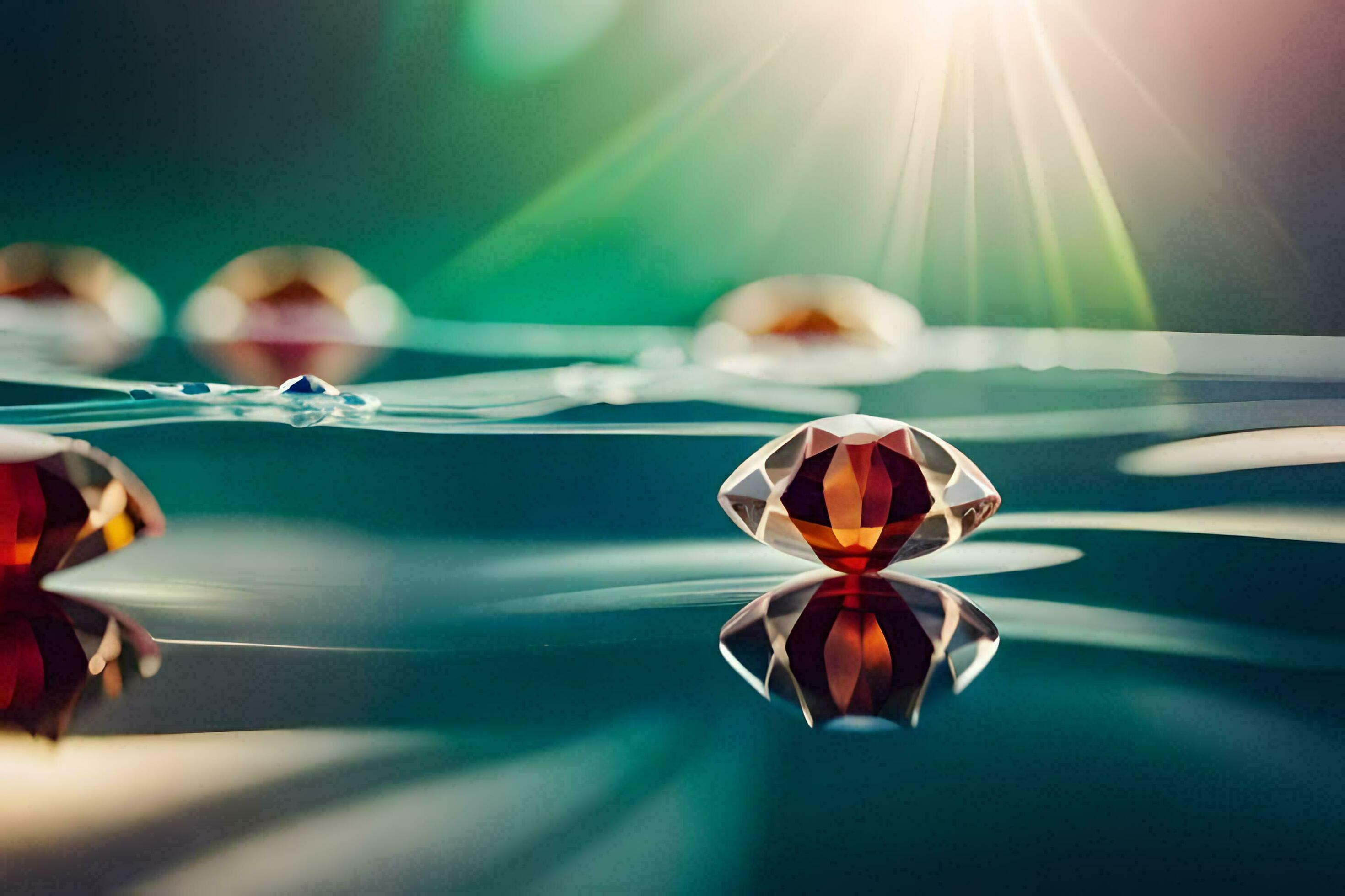 a group of diamonds on a surface with sunlight. AIGenerated 32251112