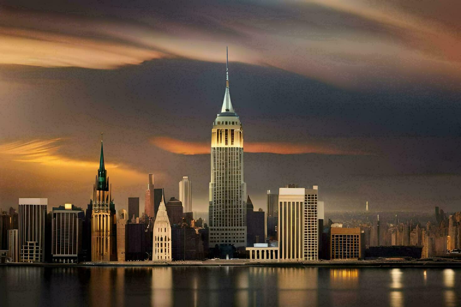 the empire state building is seen in the distance. AI-Generated photo