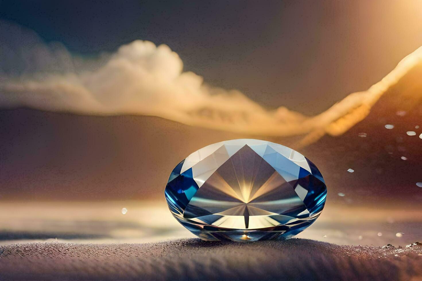 a diamond ball sitting on the sand with the sun shining. AI-Generated photo