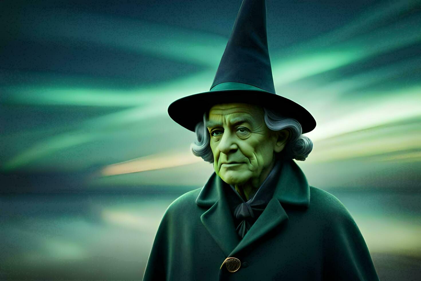 an old man wearing a hat and green coat. AI-Generated photo