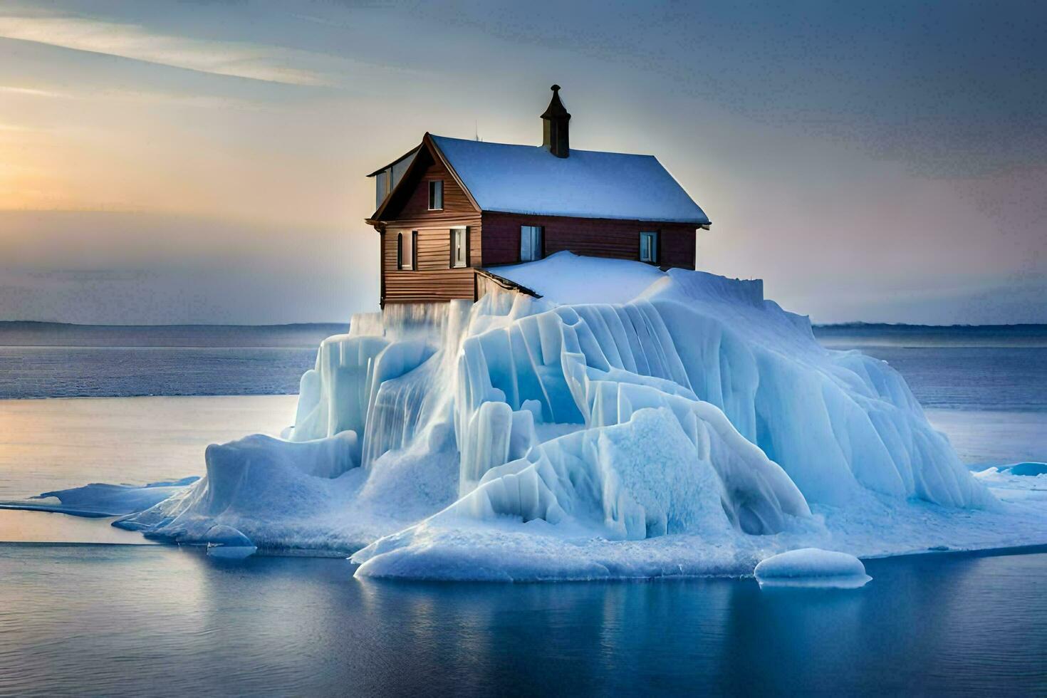 a house on an iceberg in the middle of the ocean. AI-Generated photo