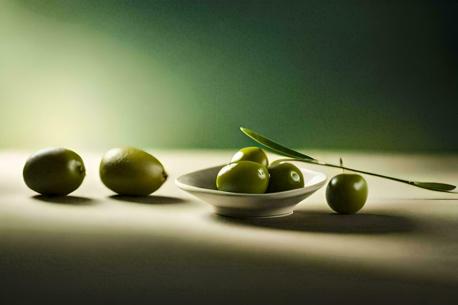 olives in a bowl on a table. AI-Generated photo