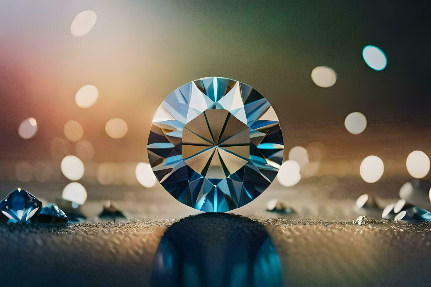 a diamond is shown on a table with a blurry background. AI-Generated photo