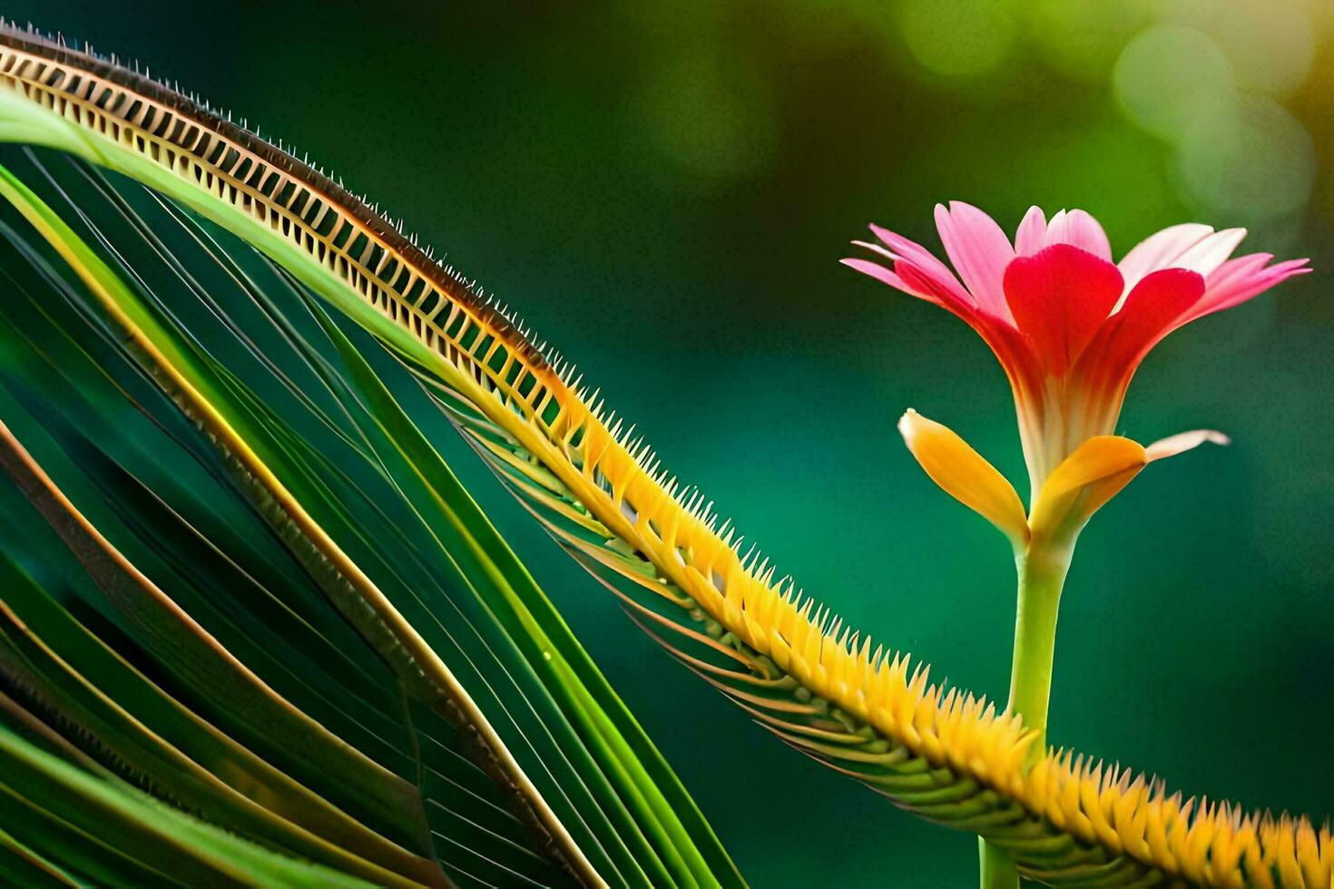 a pink flower is growing on a green plant. AI-Generated photo