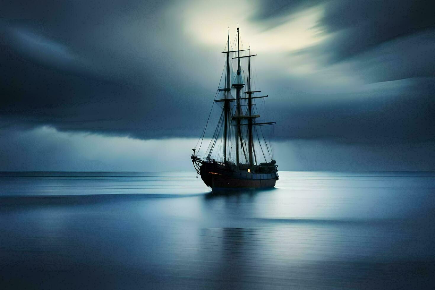 a sailing ship in the ocean under a stormy sky. AI-Generated photo