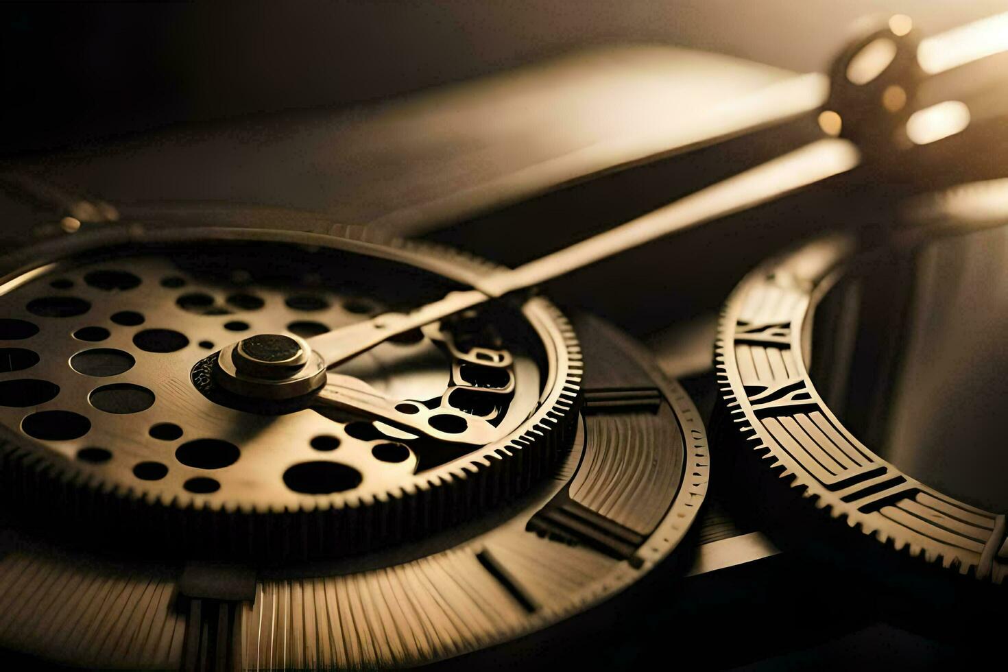 a close up of a clock with a hand. AI-Generated photo