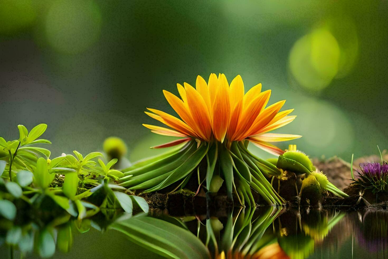 a flower is reflected in the water. AI-Generated photo
