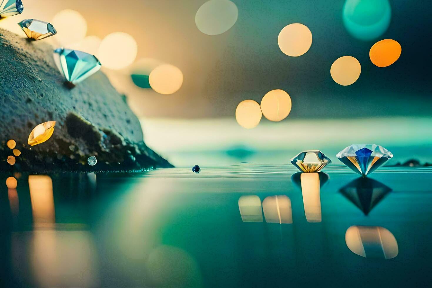 diamonds, water, bokeh, light, reflection, bokeh hd. AI-Generated photo