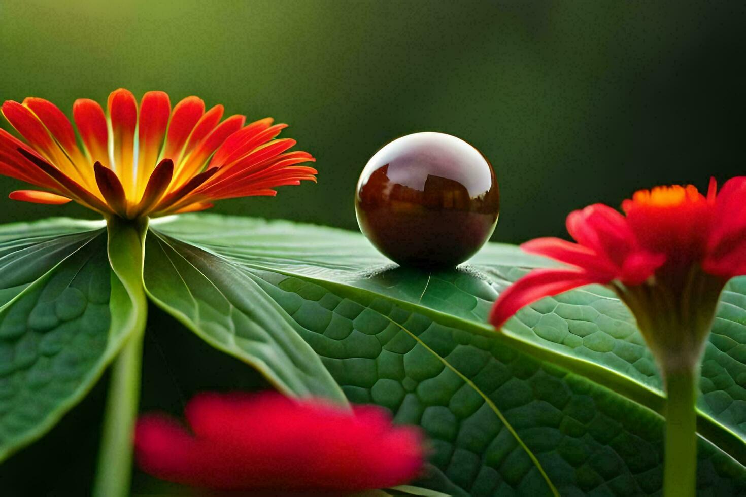 a brown egg sitting on top of a flower. AI-Generated photo
