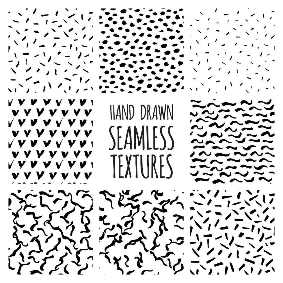 hand drawn seamless textures set vector