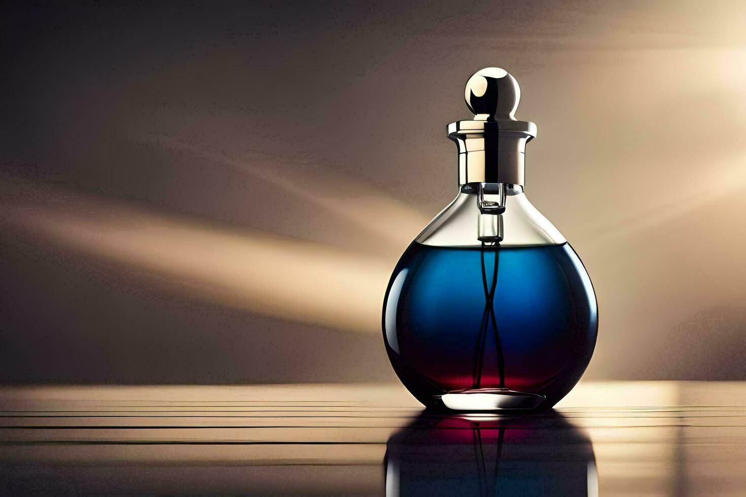 a bottle of perfume sitting on a table. AI-Generated photo