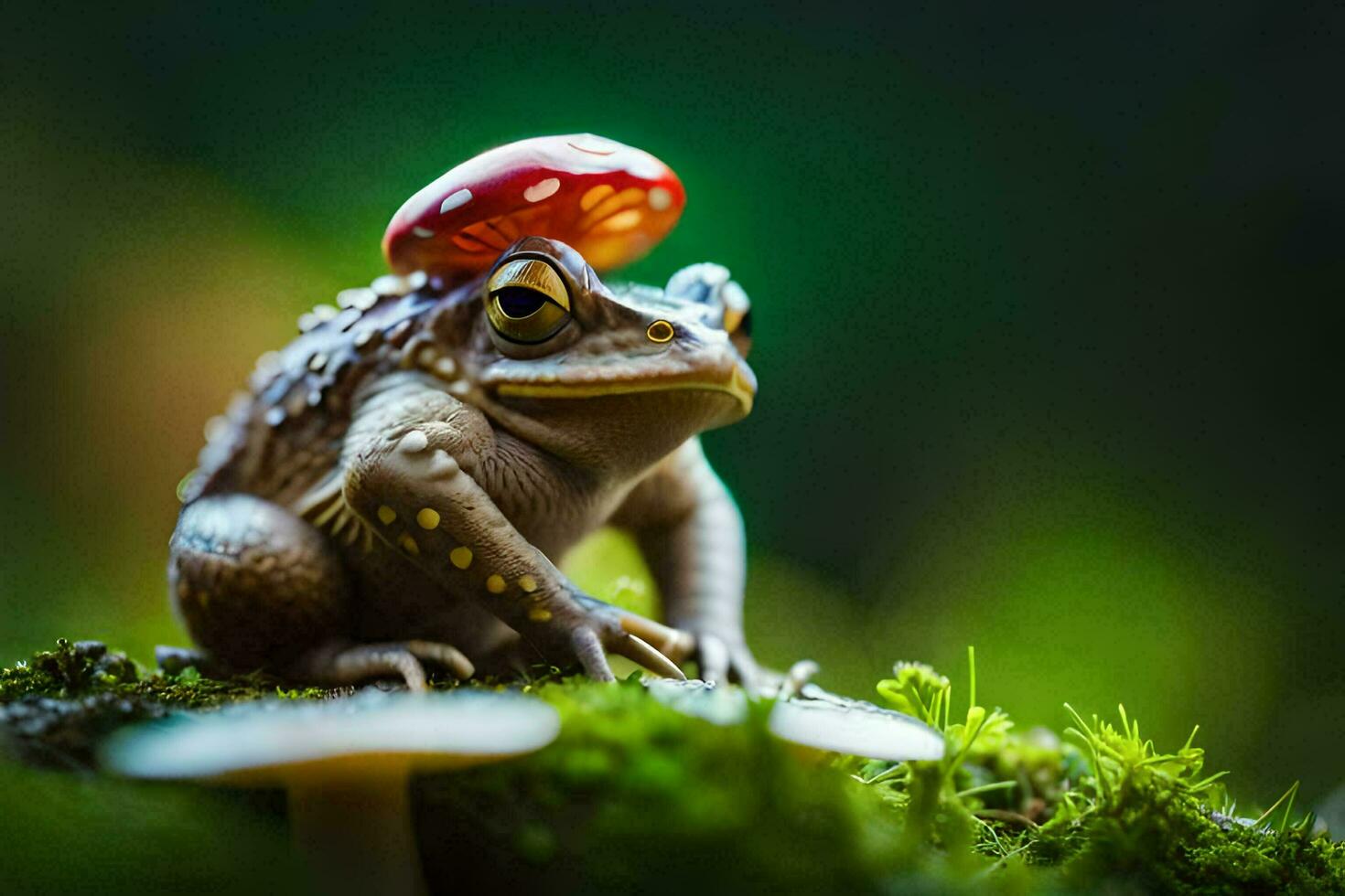 a frog with a red hat on its head. AI-Generated photo