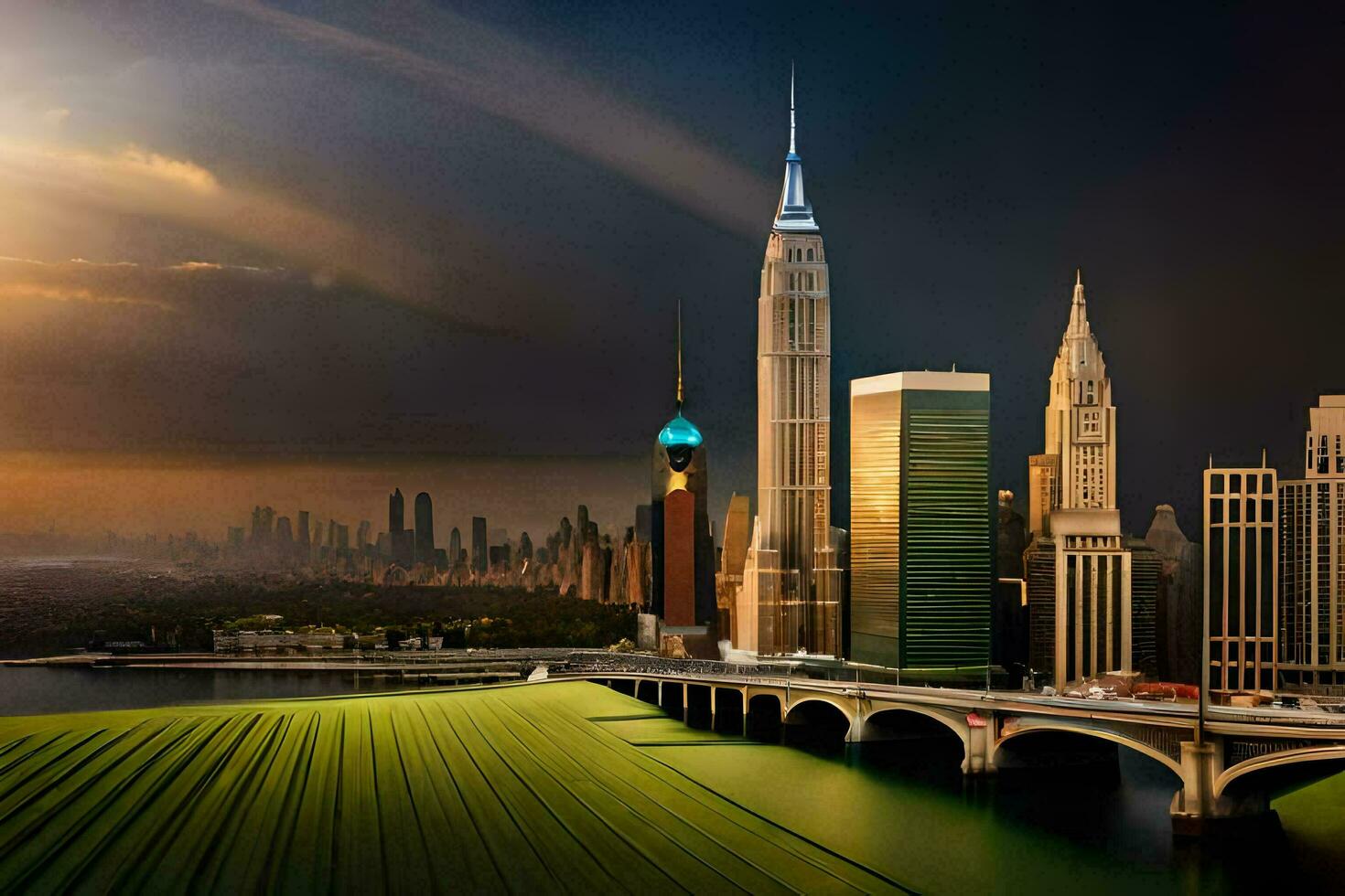 the city skyline is shown in this photo. AI-Generated photo