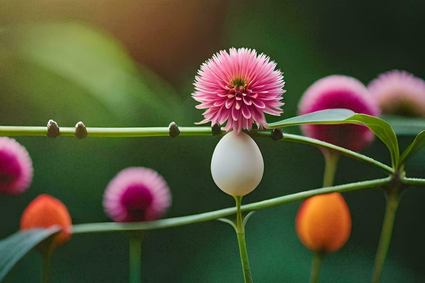 a flower and an egg on a plant. AI-Generated photo