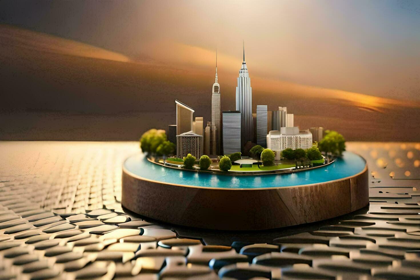 a city on a small island surrounded by water. AI-Generated photo
