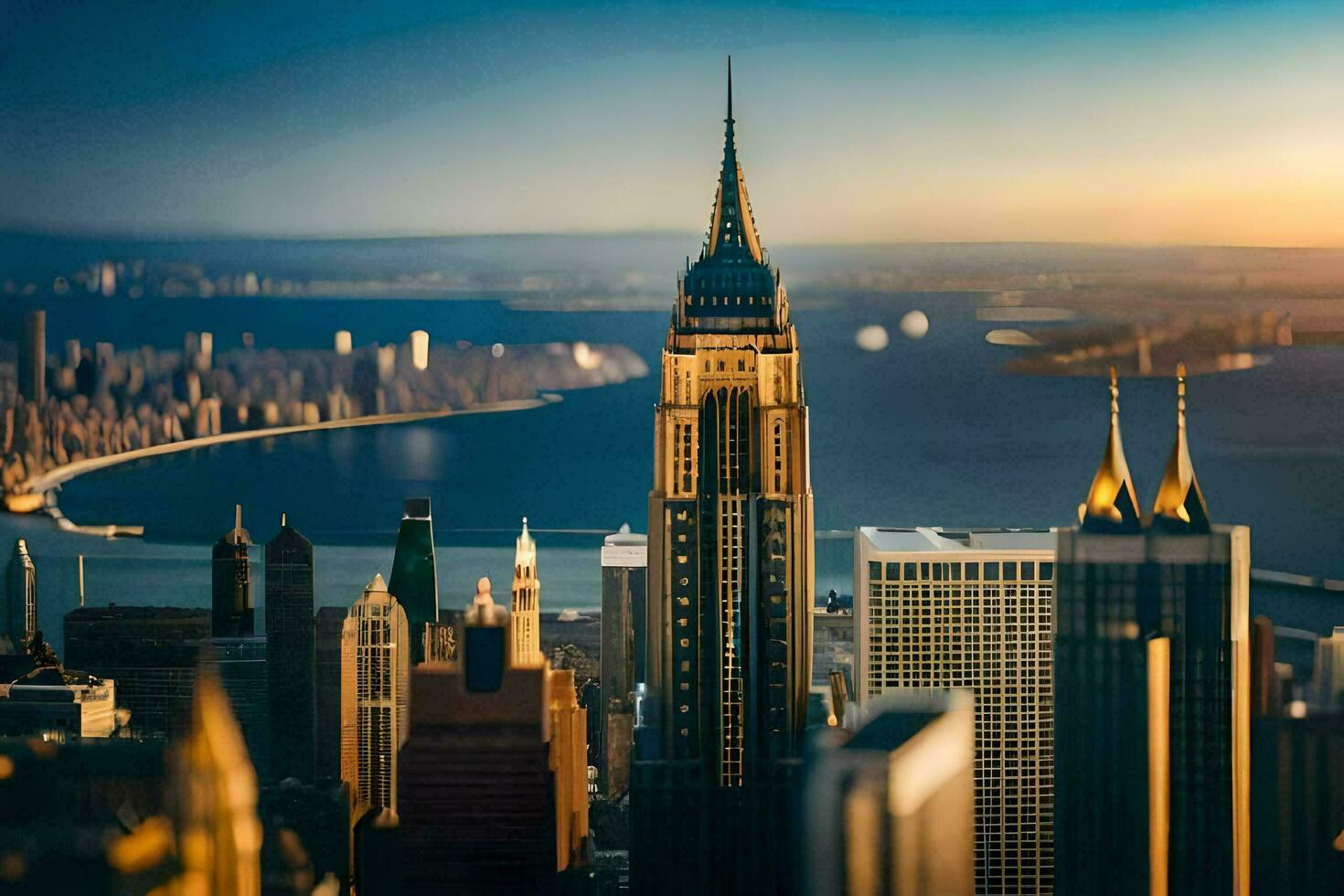 the empire state building is seen from a high vantage point. AI-Generated photo