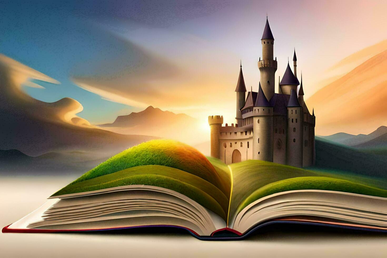 an open book with a castle on top of it. AI-Generated photo