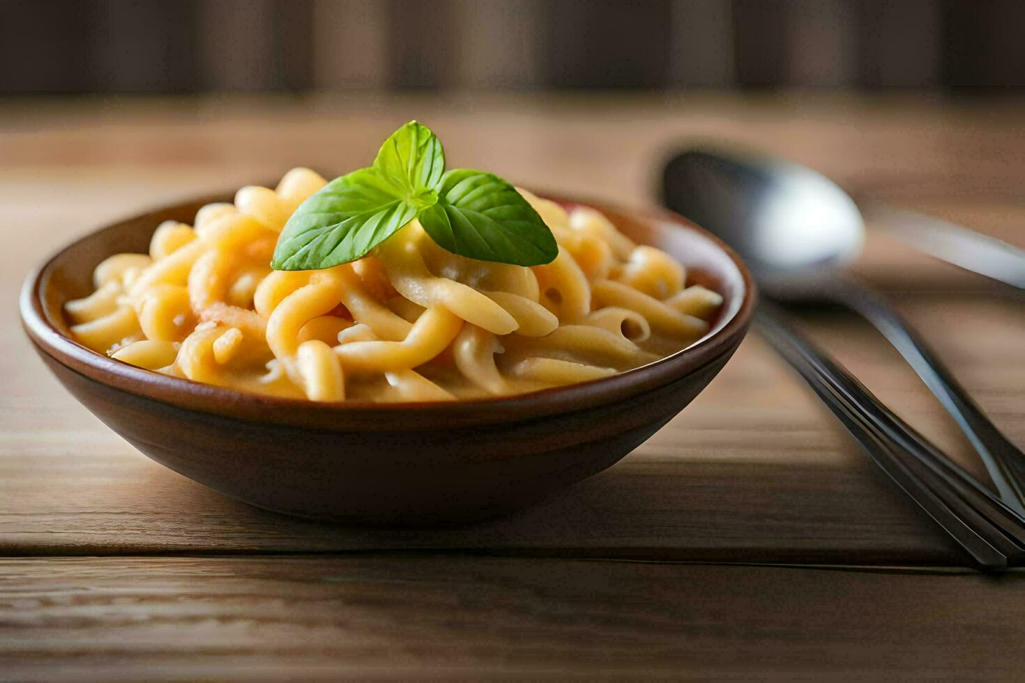 macaroni in a bowl with a spoon. AI-Generated photo