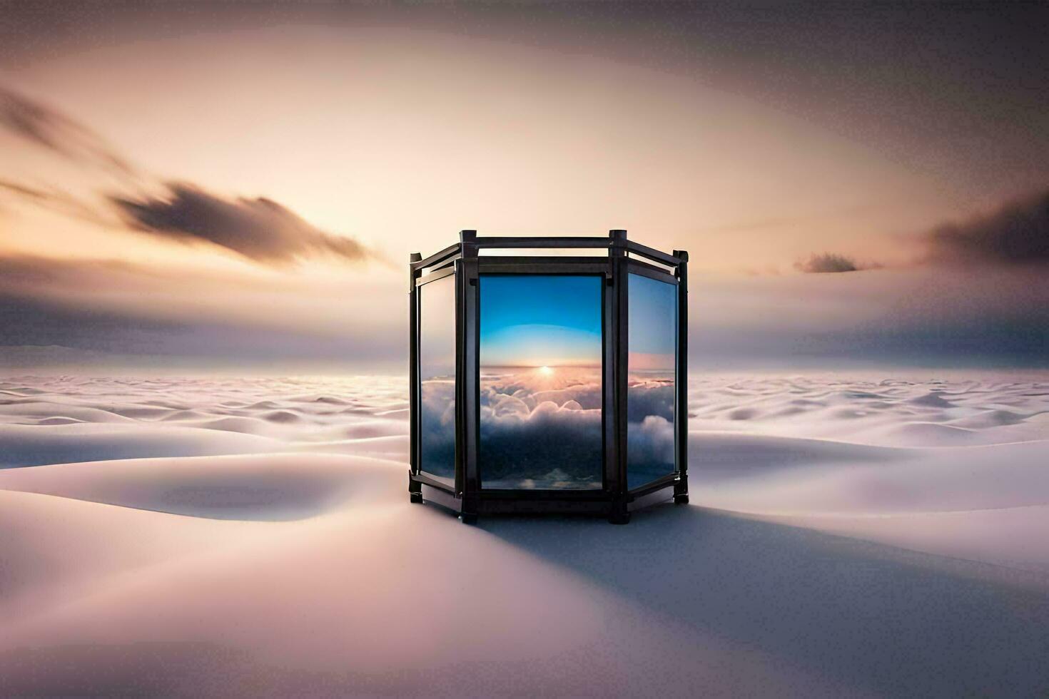 a small window in the middle of a field. AI-Generated photo