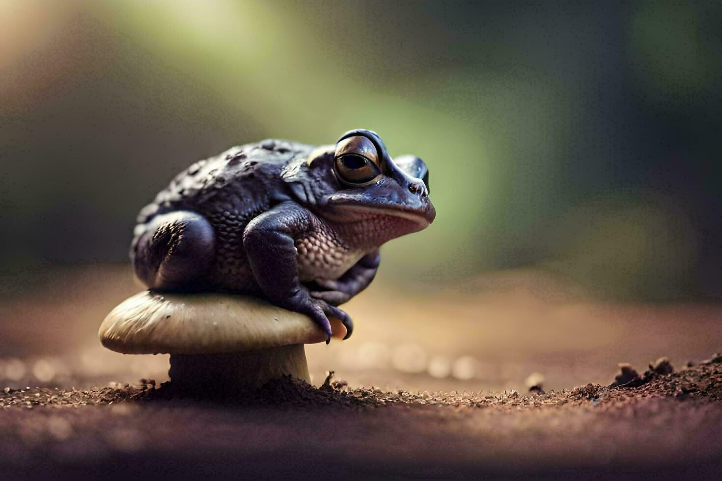 a frog sitting on top of a mushroom. AI-Generated photo