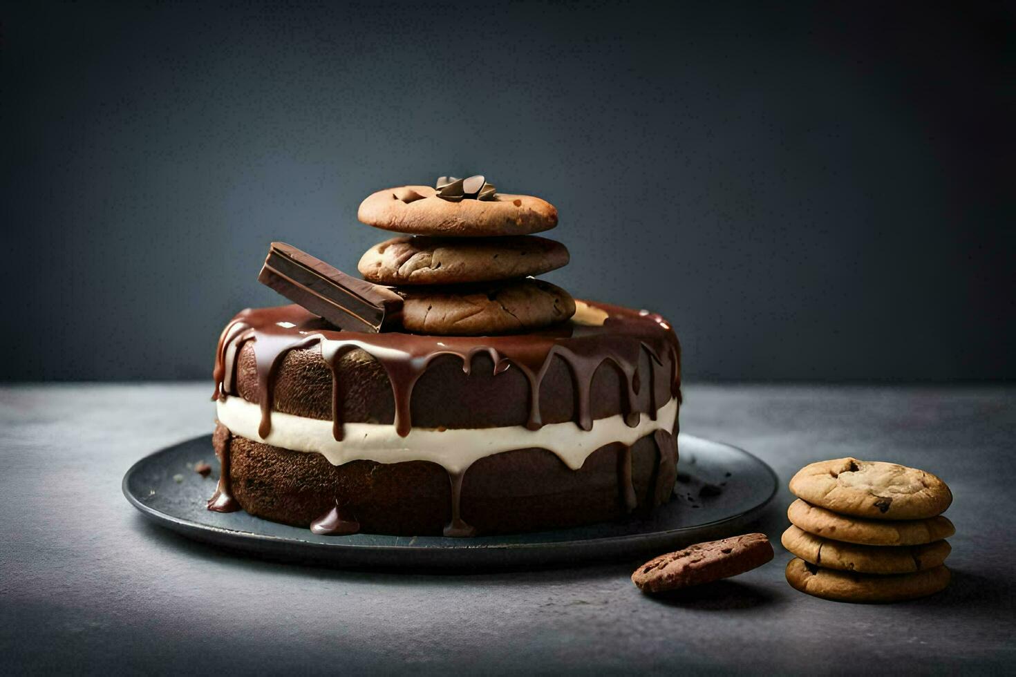 chocolate cake with cookies on top. AI-Generated photo