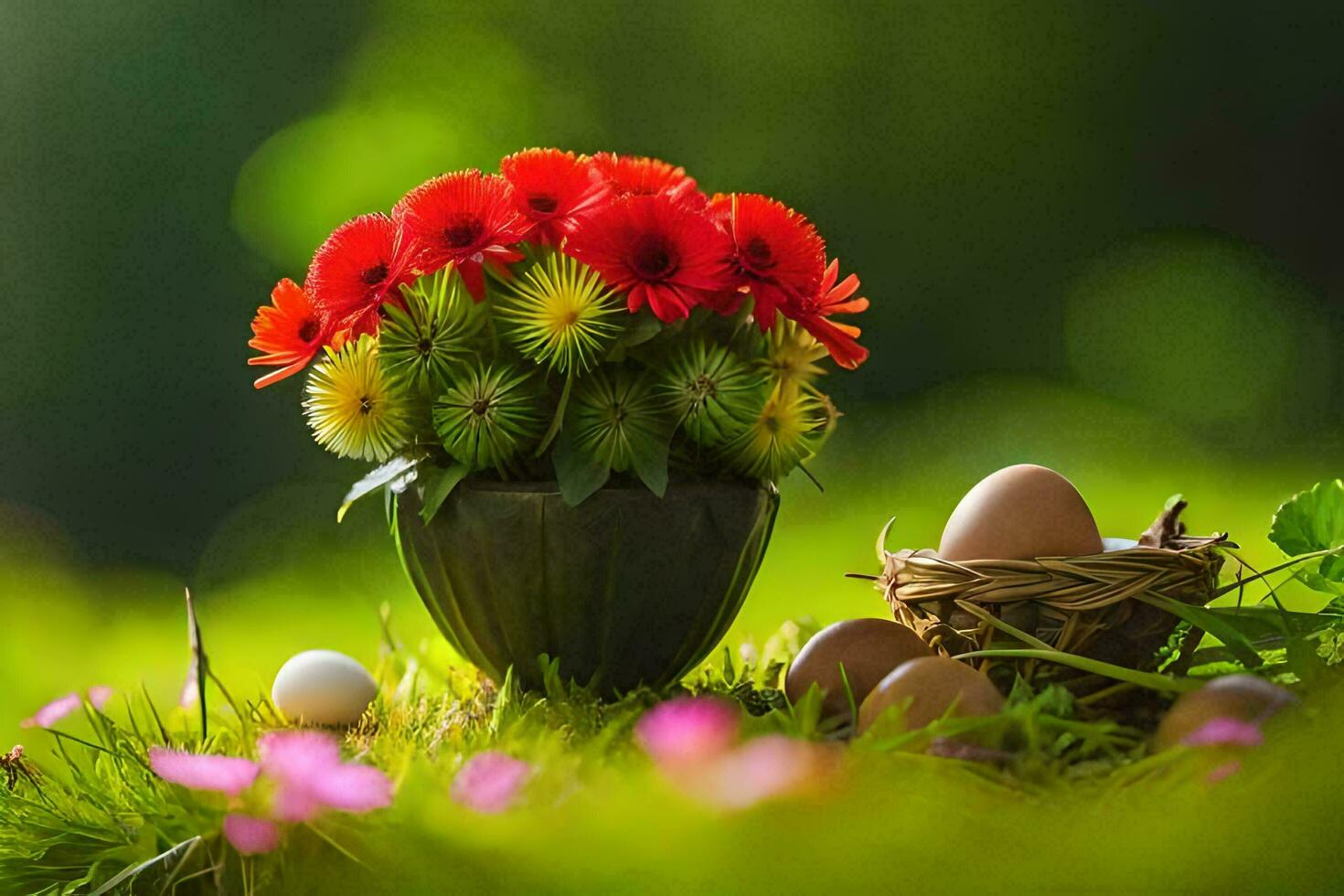 photo wallpaper flowers, the grass, the flowers, the flowers, the flowers, the flowers,. AI-Generated