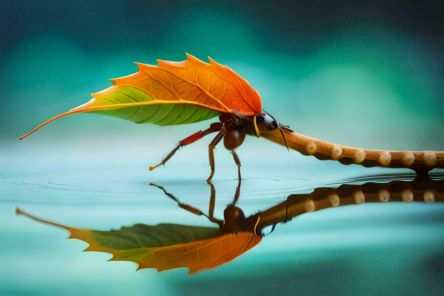 a leaf insect with a leaf on its back. AI-Generated photo