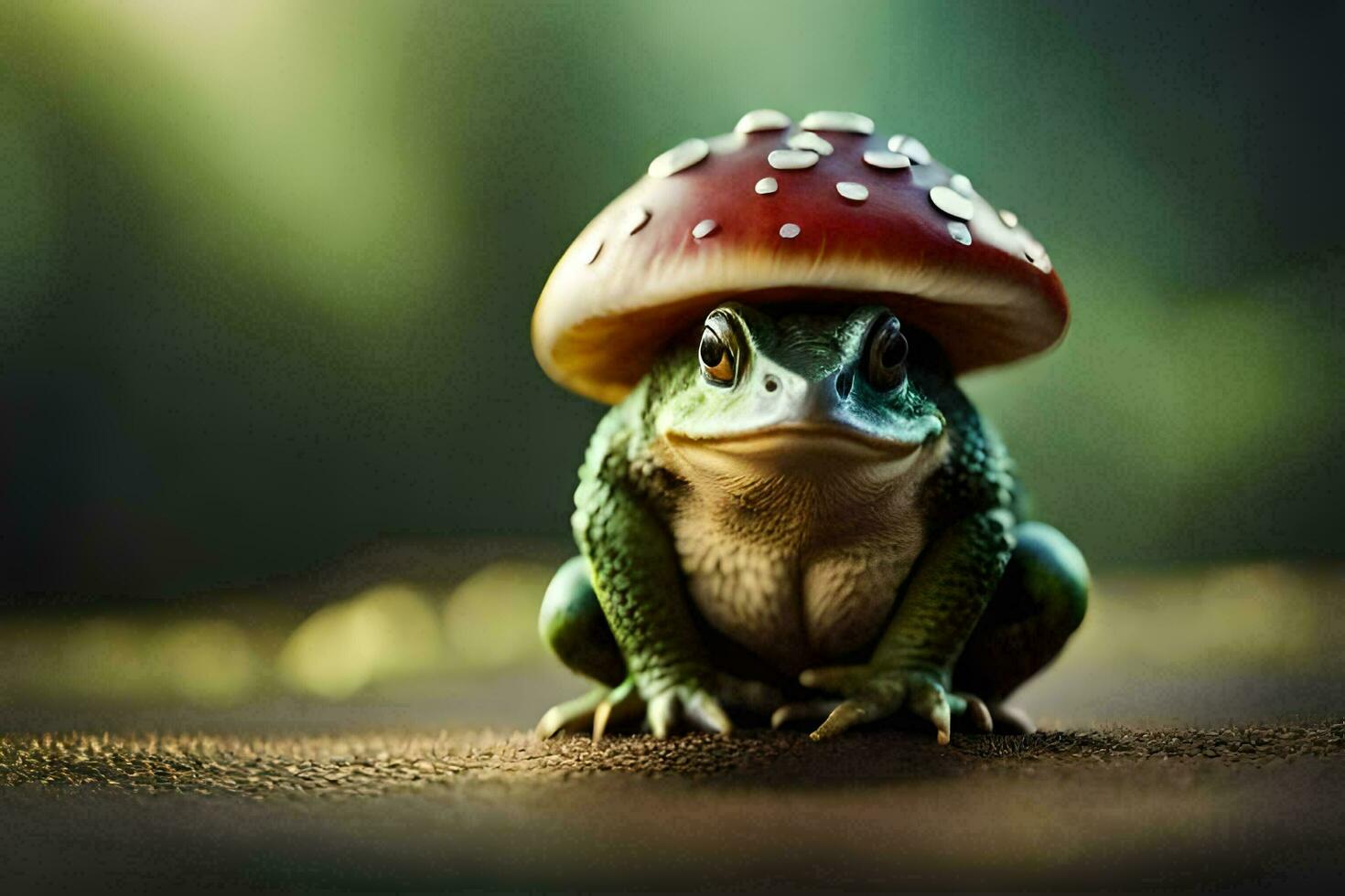 a frog with a mushroom on its head. AI-Generated photo