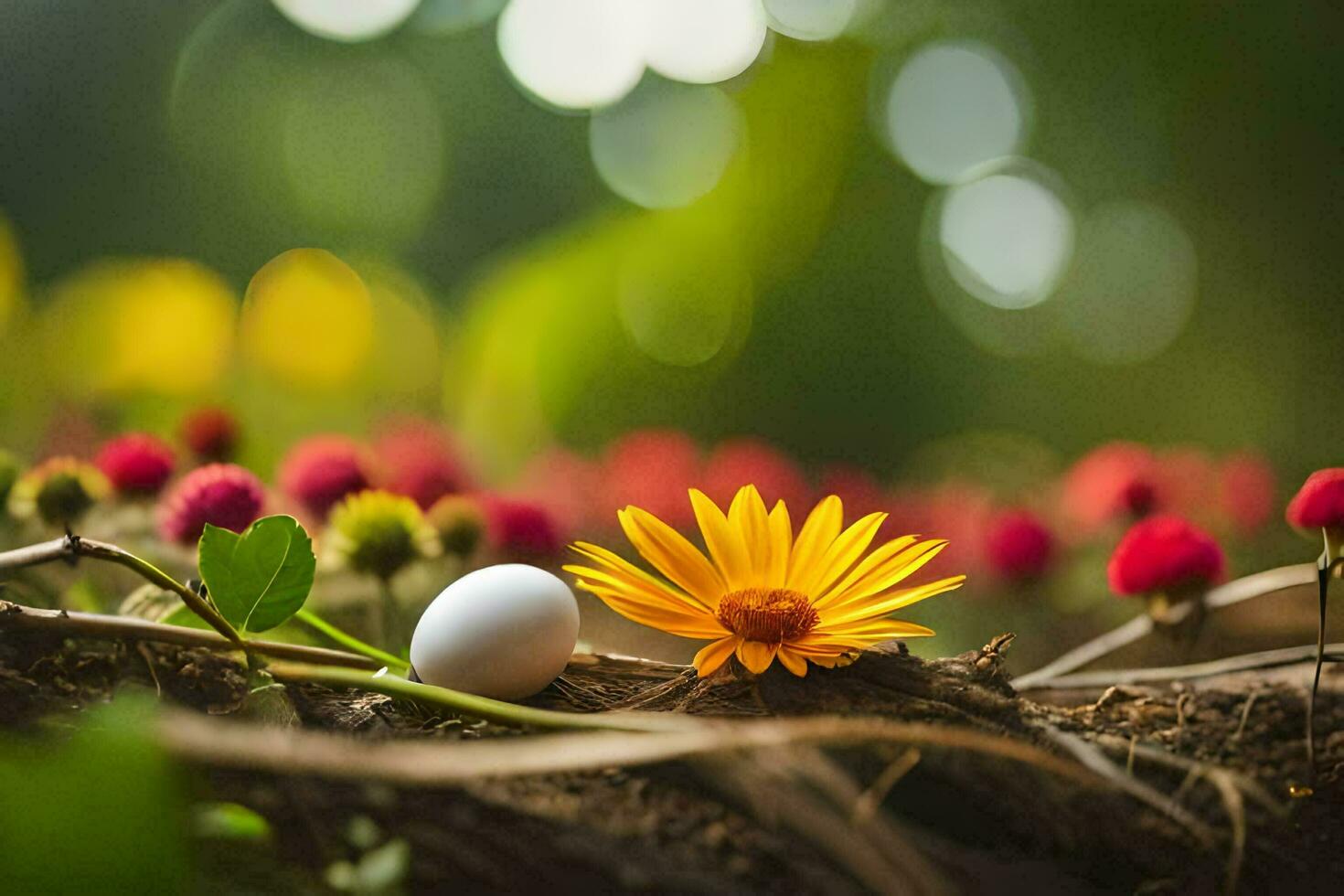 photo wallpaper the flowers, the grass, the flowers, the flowers, the flowers, the flowers. AI-Generated